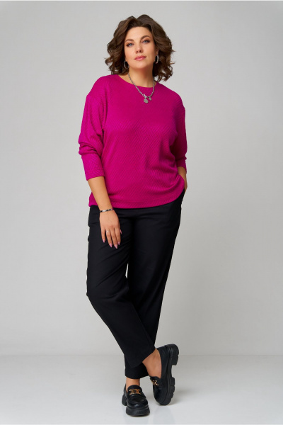 Розовый джемпер из трикотажа с круглым вырезом для повседневного стиля Bliss 8378 фуксия - фото 5