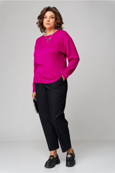 Розовый джемпер из трикотажа с круглым вырезом для повседневного стиля Bliss 8378 фуксия - фото 2