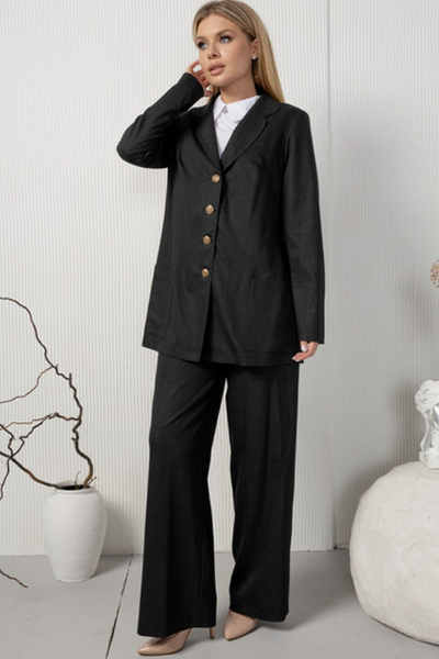 Жакет деловой прямой крой с накладными карманами из текстиля AMORI 2173 графит_текстурный - фото 2