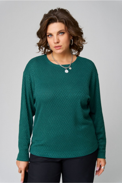 Зеленый джемпер из трикотажа с круглым вырезом для комфортного образа Bliss 8378 изумрудный - фото 5