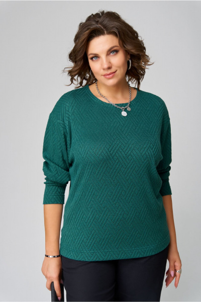 Зеленый джемпер из трикотажа с круглым вырезом для комфортного образа Bliss 8378 изумрудный - фото 1