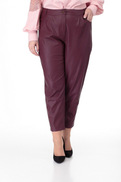 Брюки из экокожи с складками, карманами и металлизированной фурнитурой Anelli 903 вишня - фото 10