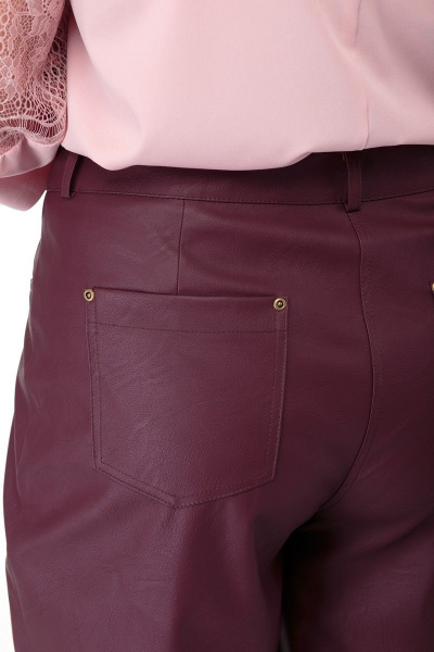 Брюки из экокожи с складками, карманами и металлизированной фурнитурой Anelli 903 вишня - фото 9