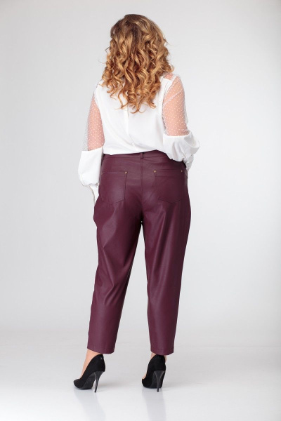 Брюки из экокожи с складками, карманами и металлизированной фурнитурой Anelli 903 вишня - фото 8