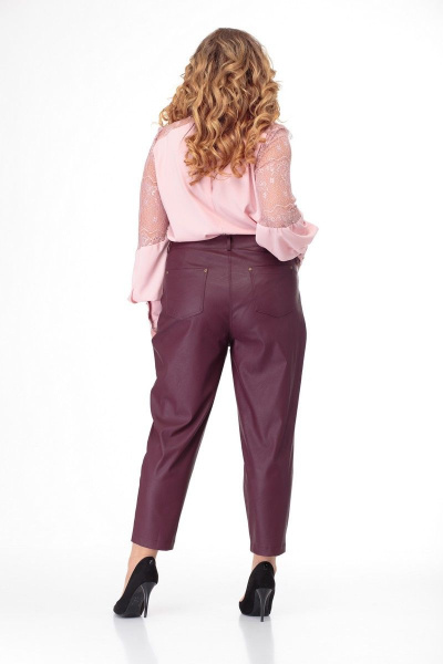 Брюки из экокожи с складками, карманами и металлизированной фурнитурой Anelli 903 вишня - фото 7