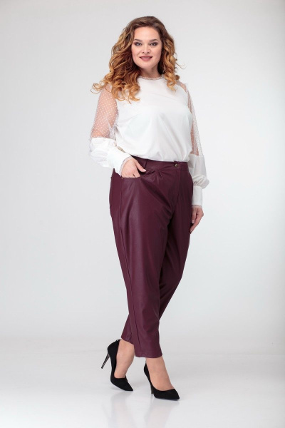 Брюки из экокожи с складками, карманами и металлизированной фурнитурой Anelli 903 вишня - фото 5