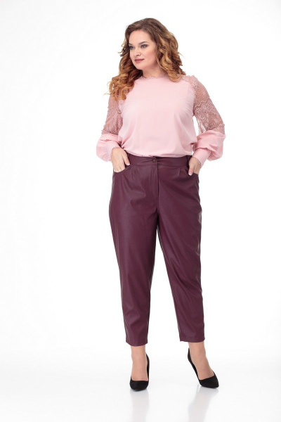 Брюки из экокожи с складками, карманами и металлизированной фурнитурой Anelli 903 вишня - фото 4