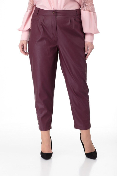 Брюки из экокожи с складками, карманами и металлизированной фурнитурой Anelli 903 вишня - фото 3