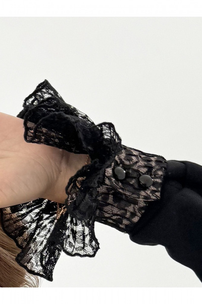 Черные съемные манжеты из ткани с гофре и кружевом Condra 19020 черный-бежевый - фото 2
