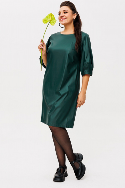 Зеленое платье из эко-кожи трапеция Anelli 1434.2 река - фото 9