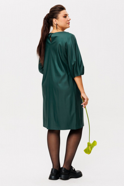 Зеленое платье из эко-кожи трапеция Anelli 1434.2 река - фото 8