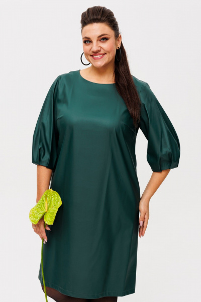 Зеленое платье из эко-кожи трапеция Anelli 1434.2 река - фото 6