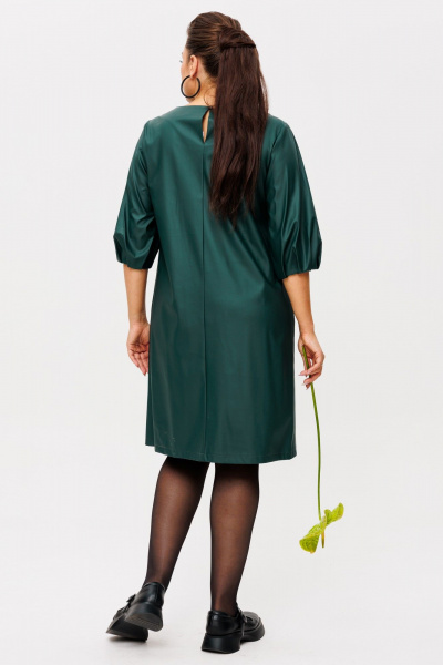 Зеленое платье из эко-кожи трапеция Anelli 1434.2 река - фото 5