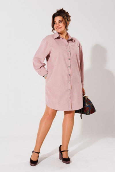 Розовое велюровое платье-рубашка из хлопка Anelli 1435 рассвет - фото 2