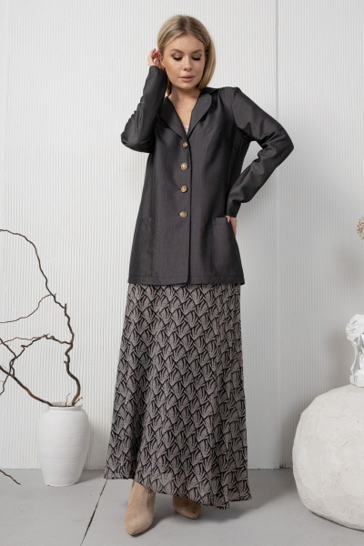 Шифоновая юбка с благородным рисунком и мягкой драпировкой AMORI 3122 графит_в_веточки - фото 4