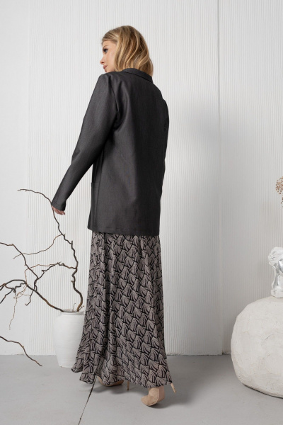Шифоновая юбка с благородным рисунком и мягкой драпировкой AMORI 3122 графит_в_веточки - фото 5