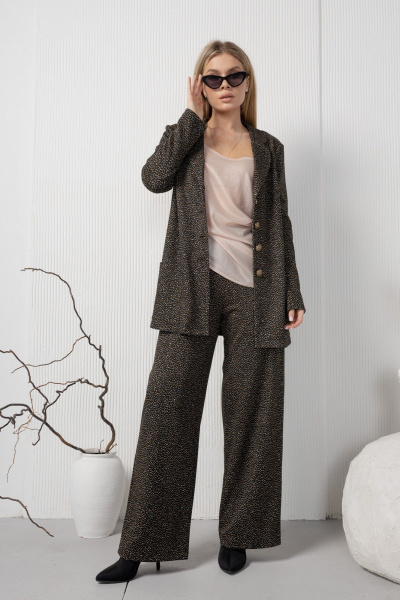 Трикотажные брюки с карманами и эластичной талией AMORI 5189 черный_в_рыжую_точку - фото 3