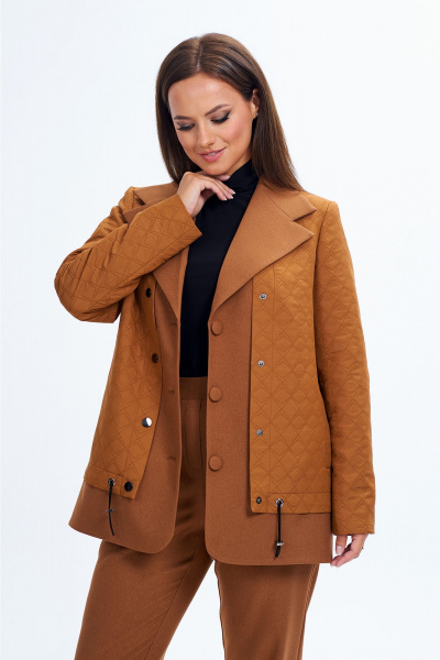 Женский демисезонный костюм 2-ка с приталенным жакетом и зауженными брюками Liona Style 910 корица - фото 4