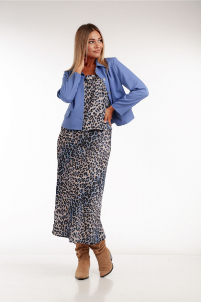 Трехпредметный комплект: топ, юбка на резинке и укороченный жакет с леопардовым принтом Rishelie 970 голубой - фото 4