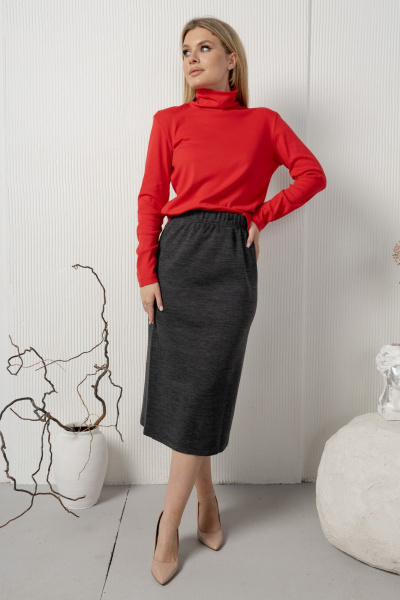 Тёплая трикотажная юбка на резинке из плотного полотна AMORI 3129 графит - фото 3