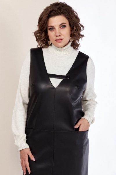 Черный сарафан из экокожи с карманами и молнией AVA fashion М-080 черный - фото 10