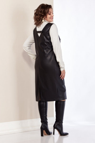 Черный сарафан из экокожи с карманами и молнией AVA fashion М-080 черный - фото 9