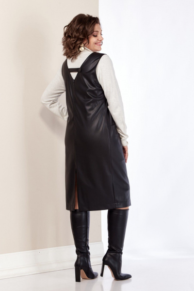 Черный сарафан из экокожи с карманами и молнией AVA fashion М-080 черный - фото 8