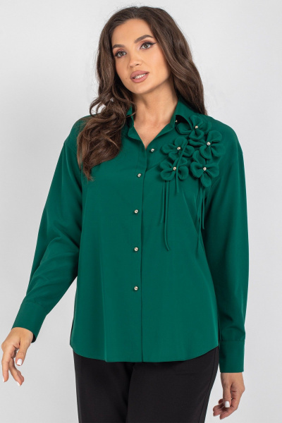 Блуза OVERSIZE со спущенным плечом и пуговицами VIZAVI 810 изумруд - фото 4