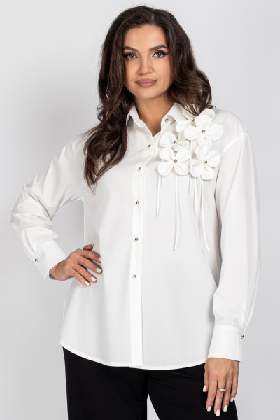 Блуза OVERSIZE с цветочным декором и застежкой VIZAVI 810 молочный - фото 4