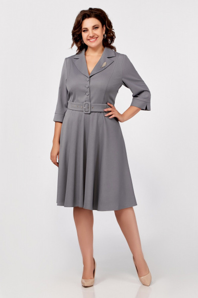 Платье из вискозы с V-образным вырезом и поясом Swallow 776 - фото 2