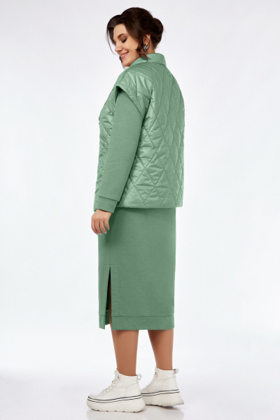 Три предмета комплект: джемпер юбка жилет из трикотажа и плащёвой ткани БагираАнТа 934 зеленый - фото 3