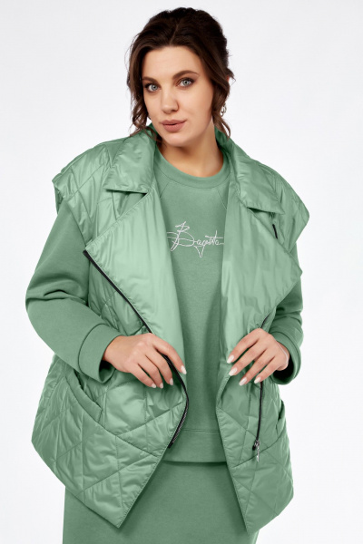 Три предмета комплект: джемпер юбка жилет из трикотажа и плащёвой ткани БагираАнТа 934 зеленый - фото 2