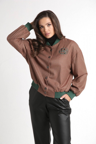 Демисезонный бомбер в мультиколор с вышивкой LadisLine 1527 клетка - фото 6