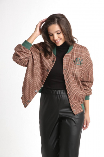 Демисезонный бомбер в мультиколор с вышивкой LadisLine 1527 клетка - фото 4