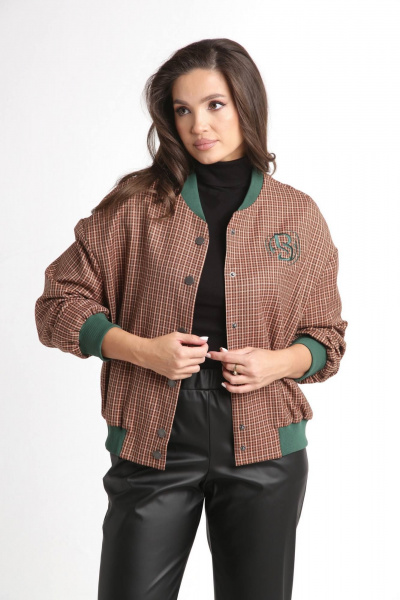 Демисезонный бомбер в мультиколор с вышивкой LadisLine 1527 клетка - фото 3
