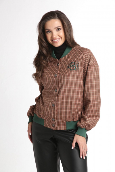 Демисезонный бомбер в мультиколор с вышивкой LadisLine 1527 клетка - фото 2