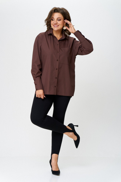 Рубашка оверсайз из текстиля и хлопка с разрезами Avenue 0301-7 шоколад - фото 4
