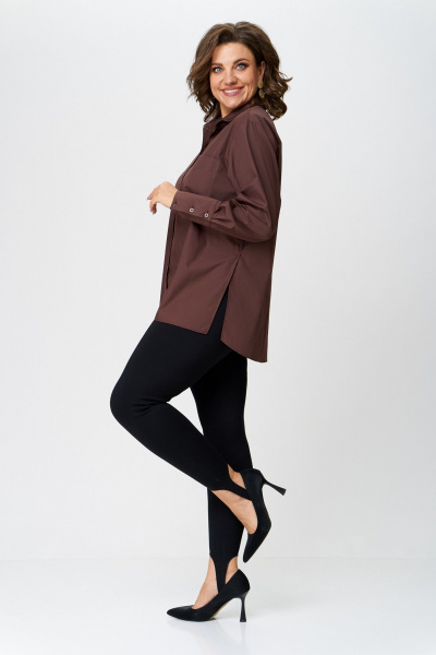 Рубашка оверсайз из текстиля и хлопка с разрезами Avenue 0301-7 шоколад - фото 6