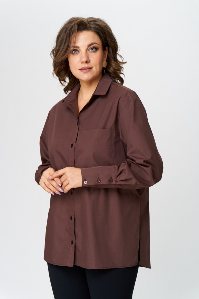 Рубашка оверсайз из текстиля и хлопка с разрезами Avenue 0301-7 шоколад - фото 1