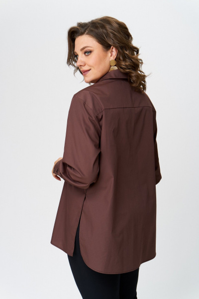 Рубашка оверсайз из текстиля и хлопка с разрезами Avenue 0301-7 шоколад - фото 3