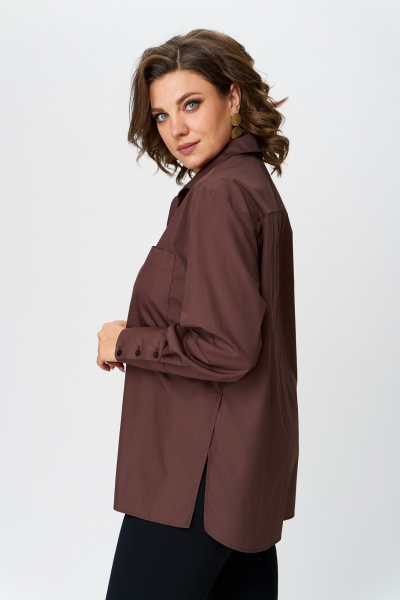 Рубашка оверсайз из текстиля и хлопка с разрезами Avenue 0301-7 шоколад - фото 2