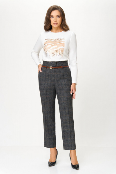 Брюки со стрелками из клетчатой ткани с поясом-ремнём Bazalini 4926-1 - фото 1