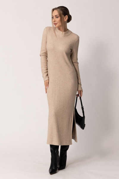 Платье прямого силуэта с боковыми разрезами из трикотажа Golden Valley 44053 бежевый - фото 1