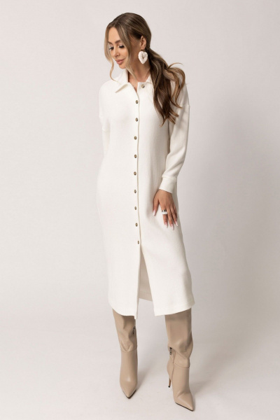 Платье прямого силуэта с воротником и пуговицами из вискозы Golden Valley 4947-1 молочный - фото 1