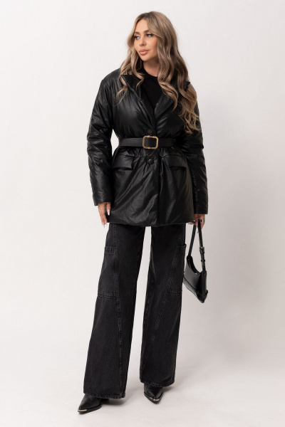Демисезонная куртка из экокожи с утеплителем и съемным поясом Golden Valley 7120 черный - фото 2