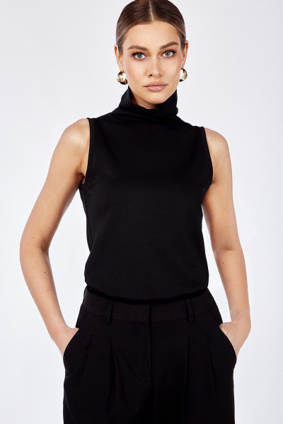 Водолазка без рукавов с высоким воротником из мягкой эластичной ткани TANYA NOVACHUK 6.006/BK - фото 1