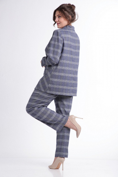 Костюм-двойка с жакетом и брюками в клетку для повседневных образов Tensi 383 клетка_на_джинсовом_фоне - фото 6