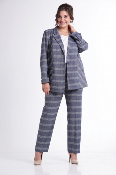 Костюм-двойка с жакетом и брюками в клетку для повседневных образов Tensi 383 клетка_на_джинсовом_фоне - фото 5