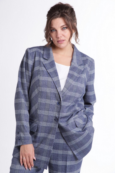 Костюм-двойка с жакетом и брюками в клетку для повседневных образов Tensi 383 клетка_на_джинсовом_фоне - фото 3