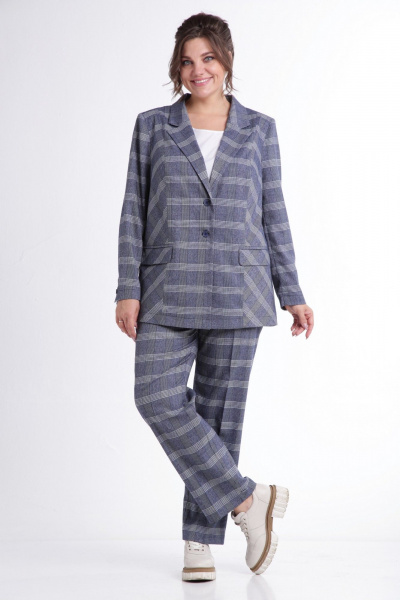 Костюм-двойка с жакетом и брюками в клетку для повседневных образов Tensi 383 клетка_на_джинсовом_фоне - фото 2